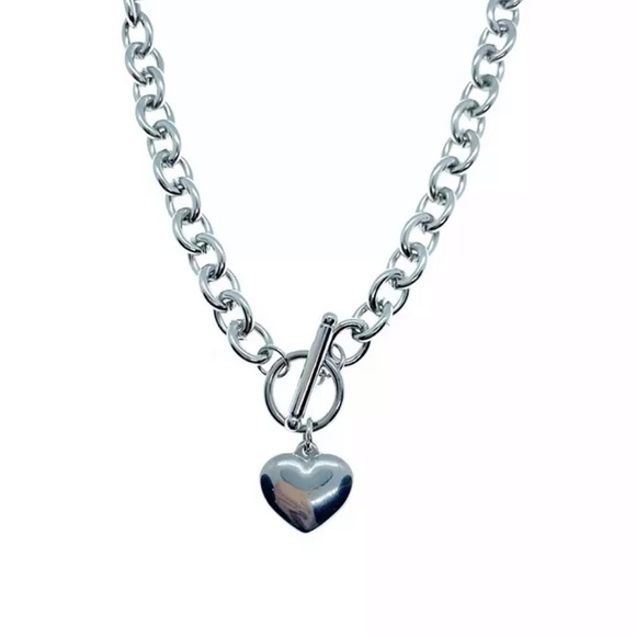 925 Sterling Sliver Chunky Toggle Heart Necklace - Picture 7 of 7